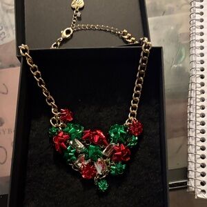 Betsey Johnson Gold Necklace with Red and Green Accents